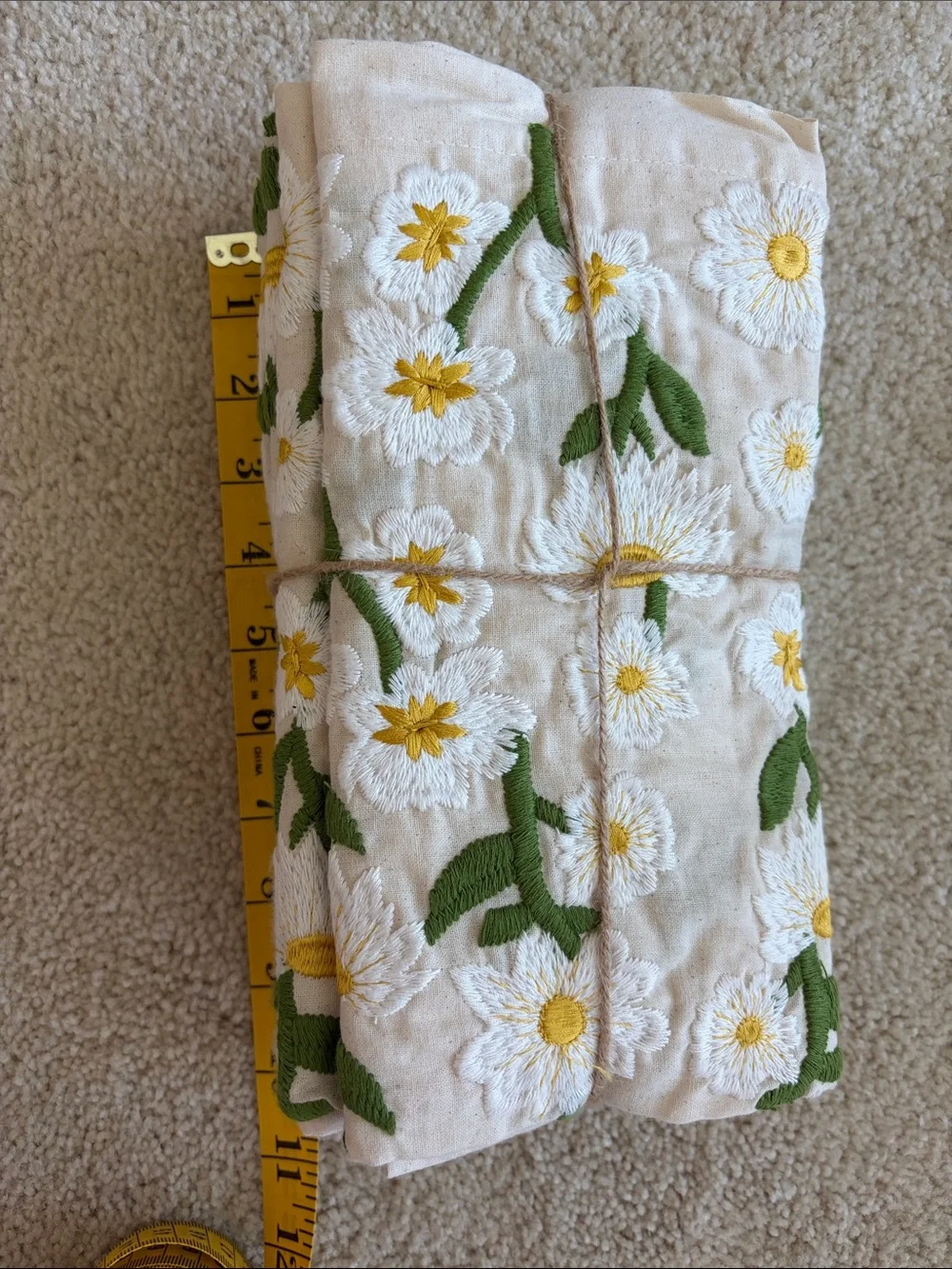 Sur La Table Cream Napkins with White Daisies and Yellow Centers